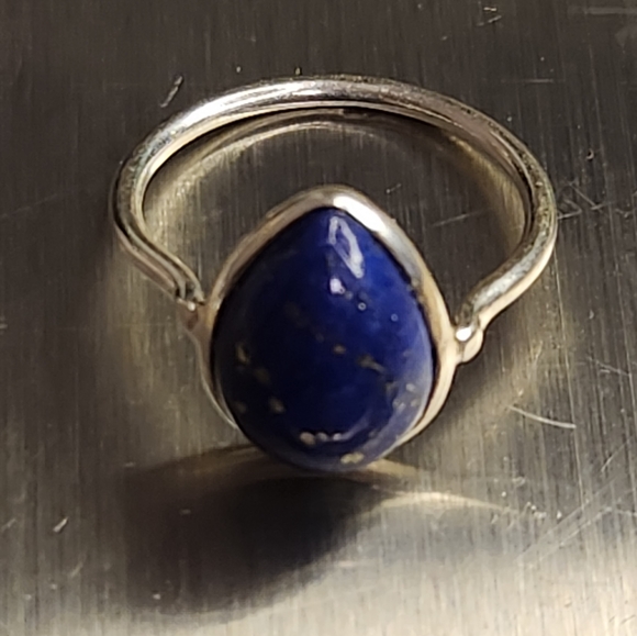 Lapis Lazuli tear drop and sterling silver ring size 8 - Picture 2 of 5